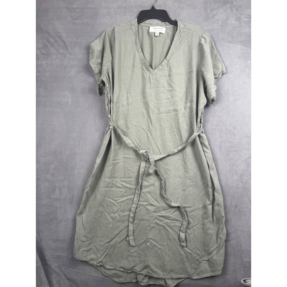 Cloth & Stone Anthropologie Sage‎ Green Tencel Lyocell V-Neck Tie Waist Dress 1X